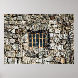Fenster in einer Steinwand Poster