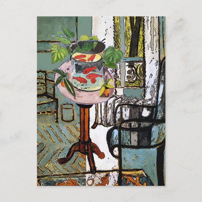 Fenster in grün mit Goldfisch, Postkarte (Vorderseite)