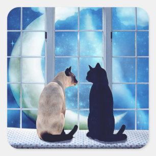 Fenster-Katzen Quadratischer Aufkleber