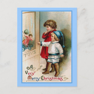 Fenster-kaufende Vintage Weihnachtskarte Feiertagspostkarte