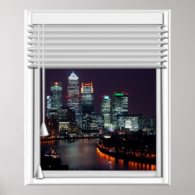 Fenster "London City View Fake" mit Blindfarben Poster (Vorne)