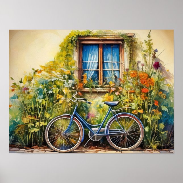Fenster mit Fahrrad Poster (Vorne)