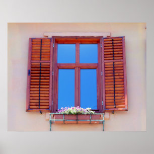Fenster mit hölzernen Fensterläden Poster