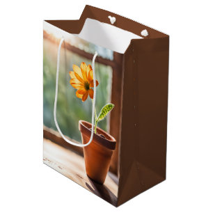 Fenster mit Orange Daisy Geburtstag Mittlere Geschenktüte