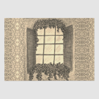 Fenster mit Shutters SEPIA Seidenpapier