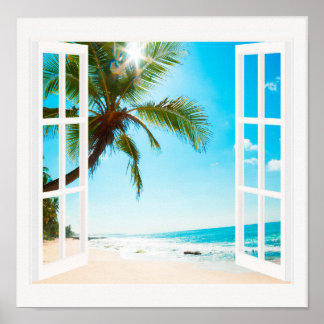 Fenster mit Strand und Ozean Maßgeschneiderte Größ Poster