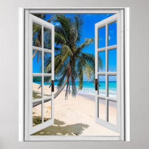 Fenster Palmen und Ocean View Imitate Poster