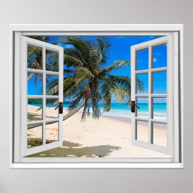 Fenster "Palmen und Ozeane" Poster (Vorne)