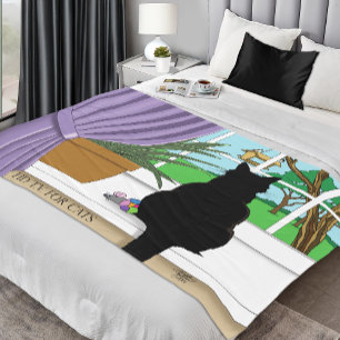 Fenster "Schwarze Katze aussehen" Fleecedecke