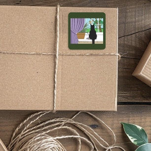 Fenster "Schwarze Katze aussehen" Quadratischer Aufkleber