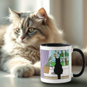Fenster "Schwarze Katze aussehen" Tasse