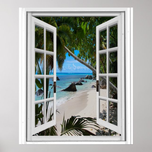 Fenster "Secret Tropical Beach View Fake" Poster (Vorne)