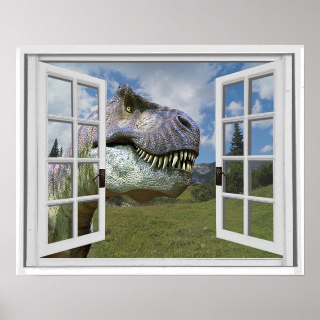 Fenster T-Rex Dinosaur Picture View Fake Poster (Vorne)