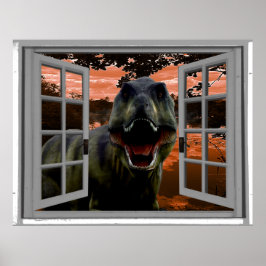 Fenster T-Rex Dinosaur Sunset View Imitate Poster