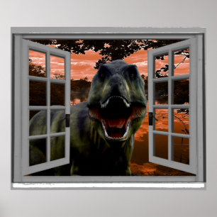 Fenster T-Rex Dinosaur Sunset View Imitate Poster