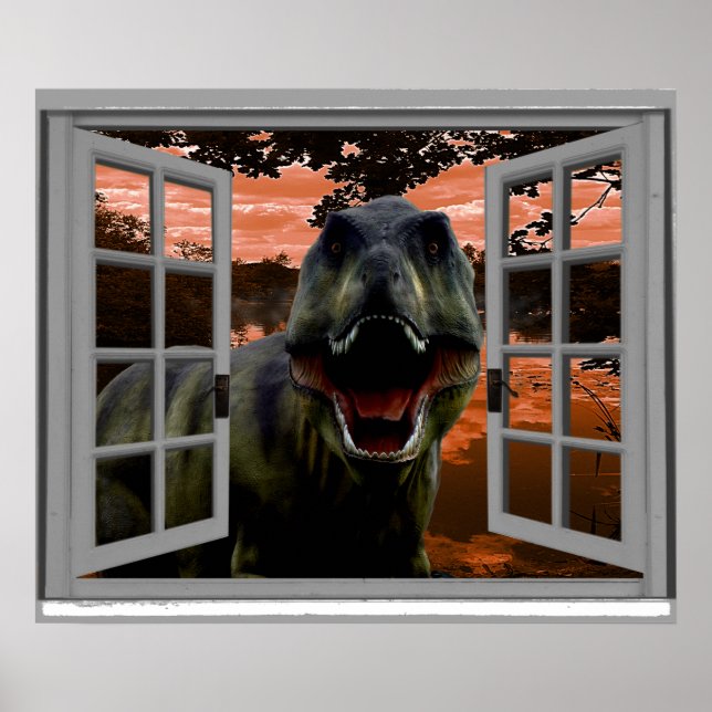 Fenster T-Rex Dinosaur Sunset View Imitate Poster (Vorne)