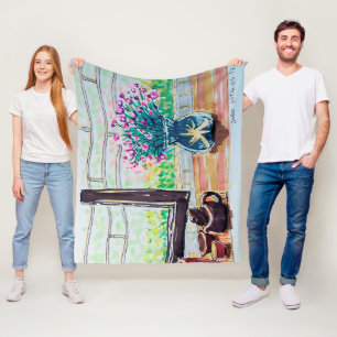Fenster Tee und Blumen Fleecedecke