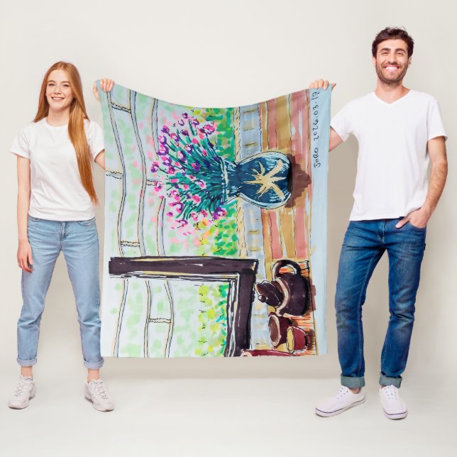 Fenster Tee und Blumen Fleecedecke (Beispiel)