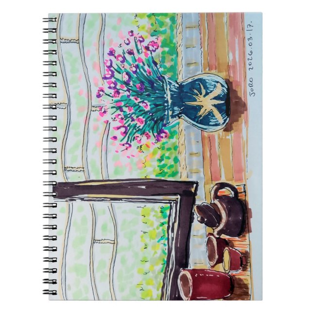 Fenster Tee und Blumen Notizblock (Vorderseite)