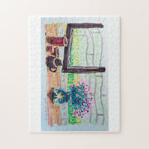 Fenster Tee und Blumen Puzzle