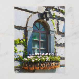 FENSTER TÜREN BLUMEN GEBÄUDE POSTCROSSING POSTKARTE