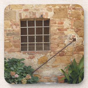 Fenster und alte Steinmauer, Pienza, Italien Getränkeuntersetzer