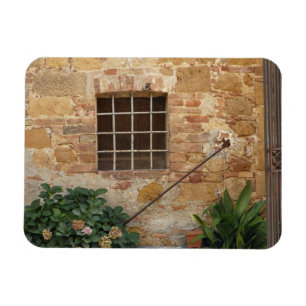 Fenster und alte Steinmauer, Pienza, Italien Magnet