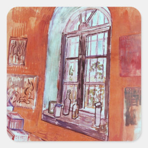 Fenster von Vincent van Goghs Atelier in der Ansta Quadratischer Aufkleber