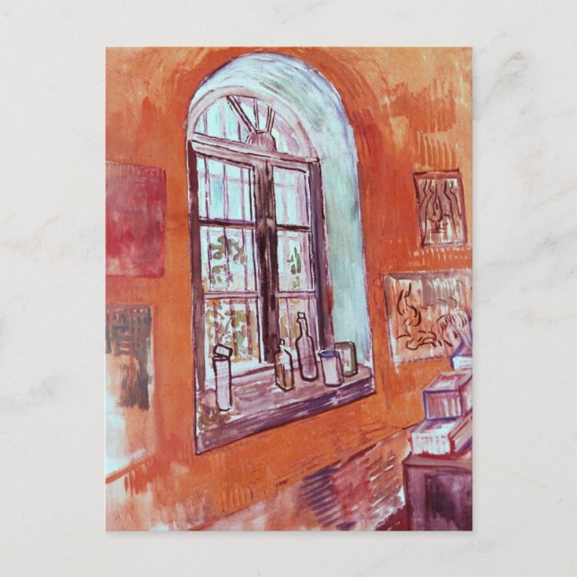 Fenster von Vincent van Gogh's Studio am Asyl Postkarte (Vorderseite)