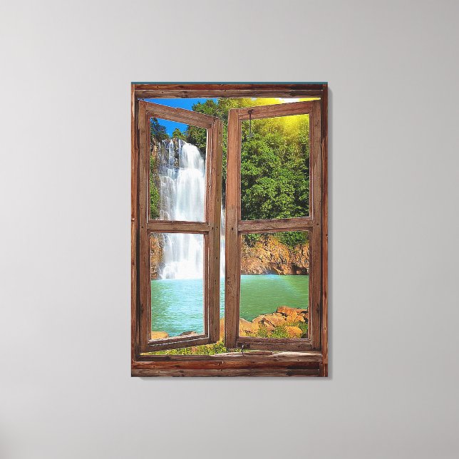 "Fenster Wasserfall-Ansicht", Canvas drucken Leinwanddruck (Vorderseite)