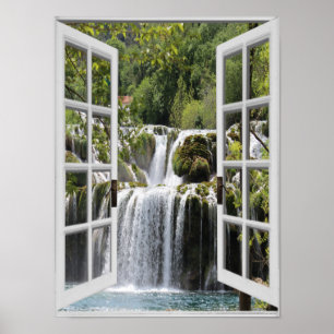 Fenster "Wasserfall-Ansicht" Trompe l'oeil Fake Poster