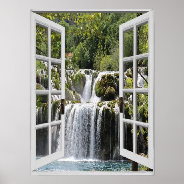 Fenster "Wasserfall-Ansicht" Trompe l'oeil Fake Poster (Vorne)