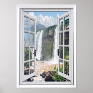 Fenster "Wasserfall-Ansicht" Trompe l'oeil-Imitate Poster