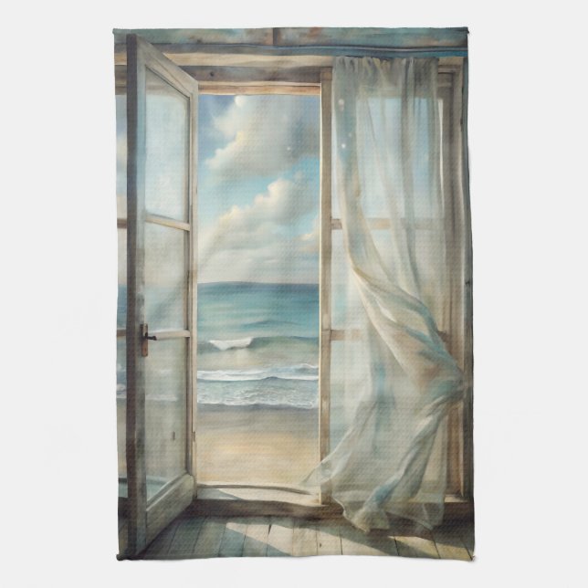 Fenster zu einer Meeresbrise | Küste Geschirrtuch (Vertikal)