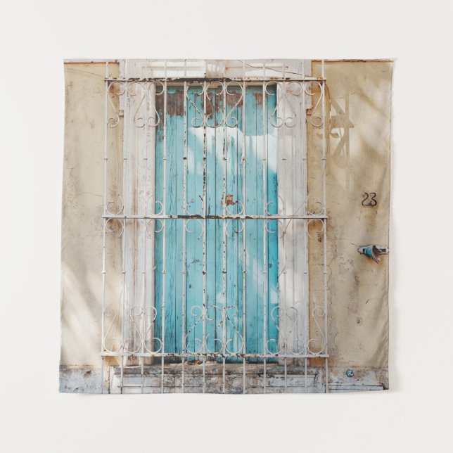 Fenstergitter aus weißem Stahl Wandteppich (Vorderseite)