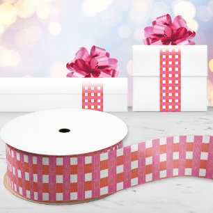 Fenstergitter-Gingham in Rosa und Orange Ripsband