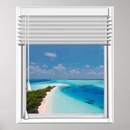 Fensterläden mit Blick auf das tropische Meer Poster