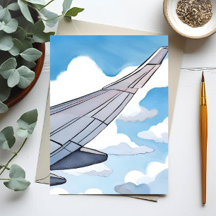 Fensterplatz   Flugzeug mit Sky Watercolor Travel Postkarte