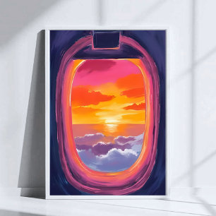 Fenstersitz Sonnenuntergang Flugzeug Reise Gemälde Poster
