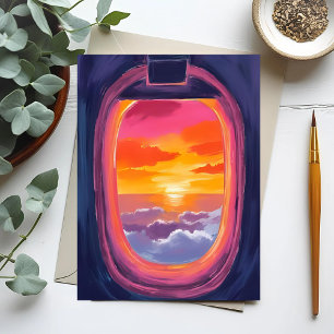 Fenstersitz Sonnenuntergang Flugzeug Reise Gemälde Postkarte