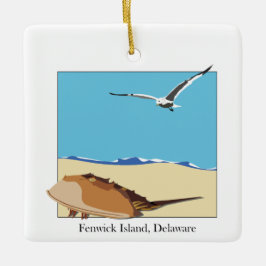 Fenwick Island, DE Horseshoe Crab Sea Gull Beach Keramikornament