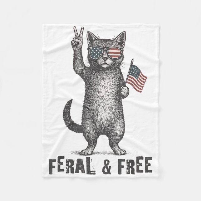Feral & amp; Gratis Cat Funny 4. Juli Fleecedecke (Vorderseite)
