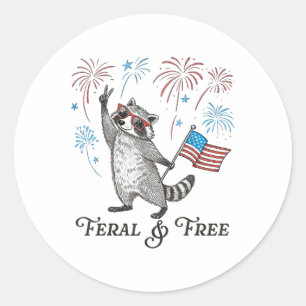 Feral & kostenlose US-Flagge 4. Juli Feuerwerk Runder Aufkleber