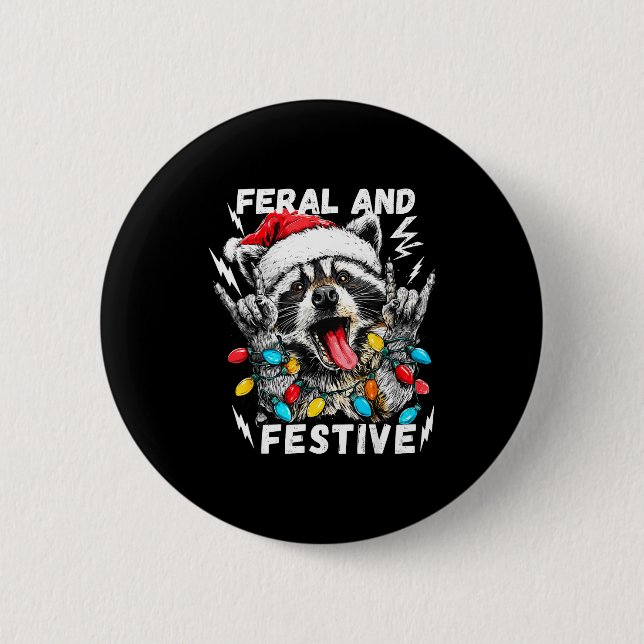 Feral And Festive Funny Christmas Rocker Raccoon S Button (Vorderseite)