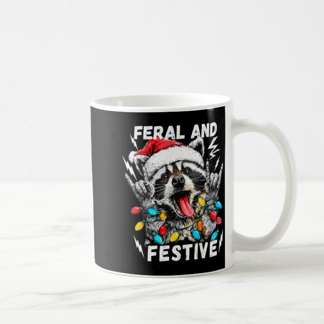 Feral And Festive Funny Christmas Rocker Raccoon S Kaffeetasse (Rechts)