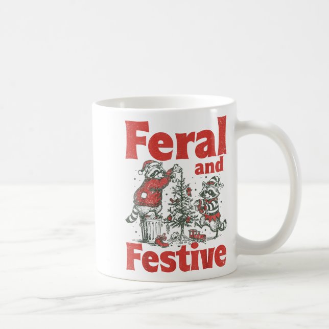 Feral And Festive Raccoon Santa Christmas Holiday  Kaffeetasse (Rechts)