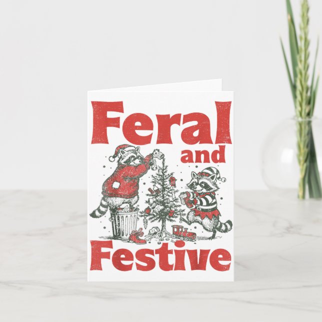 Feral And Festive Raccoon Santa Christmas Holiday  Karte (Vorderseite)