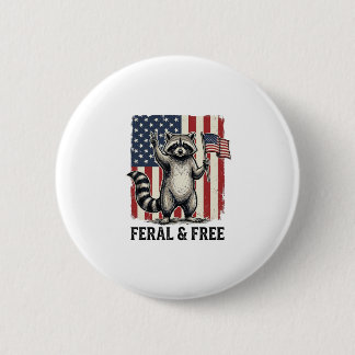 Feral and Free Patriotic Raccoon Vintage Shirt Des Button