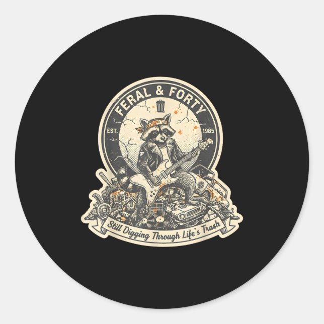 Feral Forty Raccoon Funny 40th Birthday Outfits Wo Runder Aufkleber (Vorderseite)