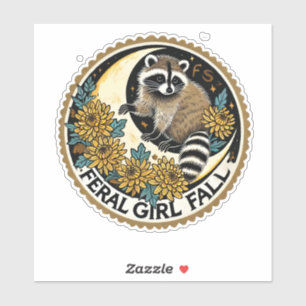 Feral Girl Fall Raccoon Aufkleber